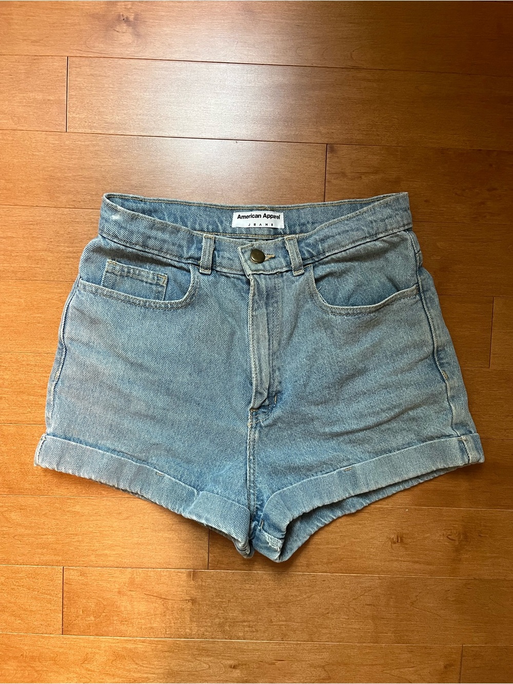 American Apparel Light Blue Denim High-Rise Jean Shorts